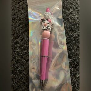 Hand Crafted Pink Cow Charm Ballpoint Pen